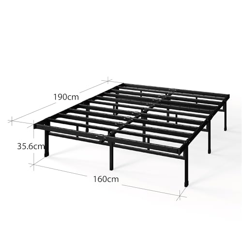 Image of Zinus Justin Bed 160 x 190 cm - Double Mattress, Black Metal Platform Bed Frame with Storage Under Bed - 36 cm Height