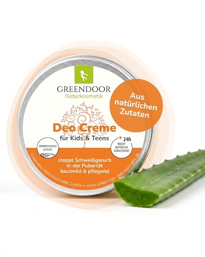 Greendoor Naturkosmetik Deo Creme für Kids & Teens 50 ml, vegan, stoppt Schweißgeruch in der Pubertät, hautmild und pflegend, ohne Aluminiumsalze und ohne Alkohol