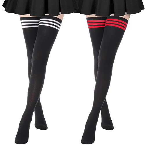Image of DRESHOW Extra Long High Thigh Socks Striped Over Knee Thin Tights Long Stocking
