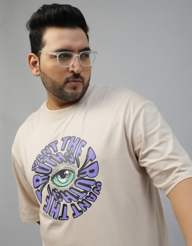 Image of Veirdo 100% Pure Cotton Oversized Fit Drop Shoulder Aesthetic Front Chest Typo Graphic Printed T-Shirt for Men (Sizes : 2XL to 5XL)