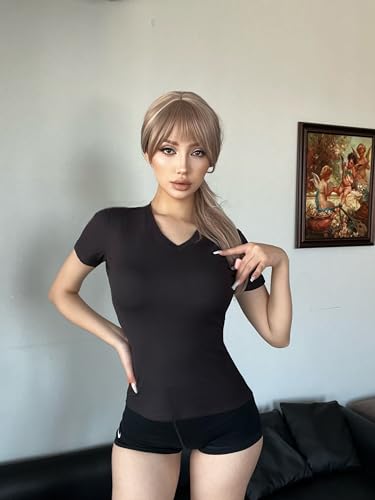 5 Pack Womens T Shirts V Neck Short Sleeve Shirts for Women Summer Tops Casual Basic Fitted Stretchy Tops2