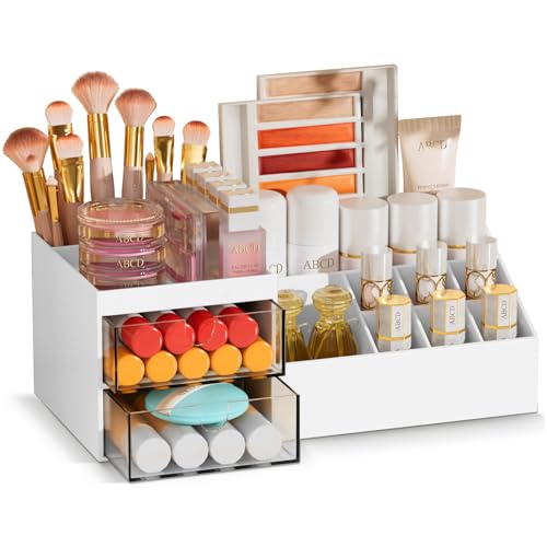 Casavibe Kosmetik-Aufbewahrungsbox mit Schubladen Make up Organizer Hautpflege Organizer Multifunktions-für Büro Kosmetik-Aufbewahrung für Schminktisch und Badezimmer Weiß