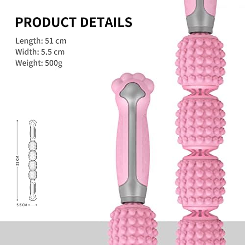 PROIRON Massage Stick,Cute Shape Muscle Roller Stick,360° Tension Reduction,Deep Release,Relieve Soreness, Cramps and Pain,for Leg Back Neck,Pink and Grey,Women and Kids