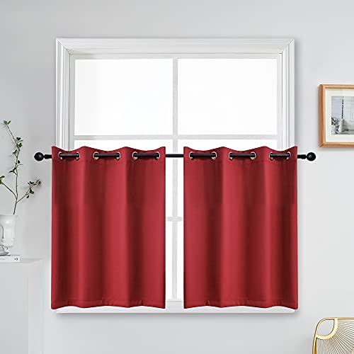 Ygo Blackout Valance For Small Window Grommet Top Window Treatment Blackout Tier Panel Drape For Bedroom 2 Pcs W52 X L36 Inch True Red #TOP1