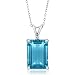 Sterling Silver Swiss Blue Topaz Pendant Necklace 9.72 cttw Genuine Emerald cut 14X10MM Gemstone Birthstone with 18 Inch Silver Chain