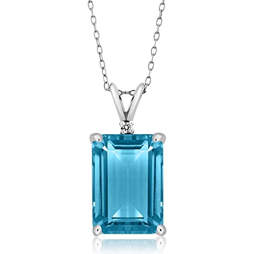 Gem Stone King 925 Sterling Silver Swiss Blue Topaz Pendant Necklace For Women (9.72 Cttw, Genuine Emerald cut 14X10MM Gemstone Birthstone with 18 Inch Silver Chain)