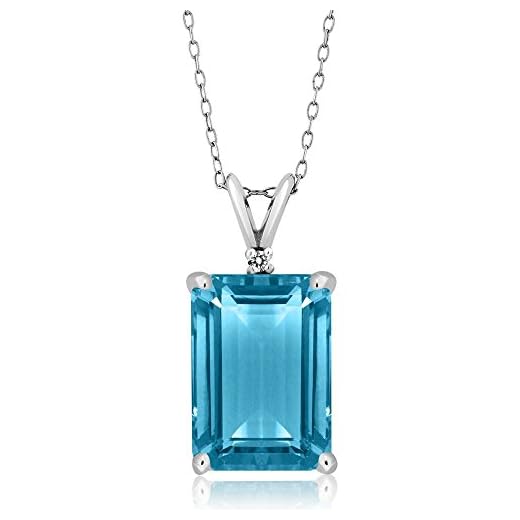 Gem Stone King 925 Sterling Silver Swiss Blue Topaz Pendant Necklace For Women (9.72 Cttw, Genuine Emerald cut 14X10MM Gemstone Birthstone with 18 Inch Silver Chain)