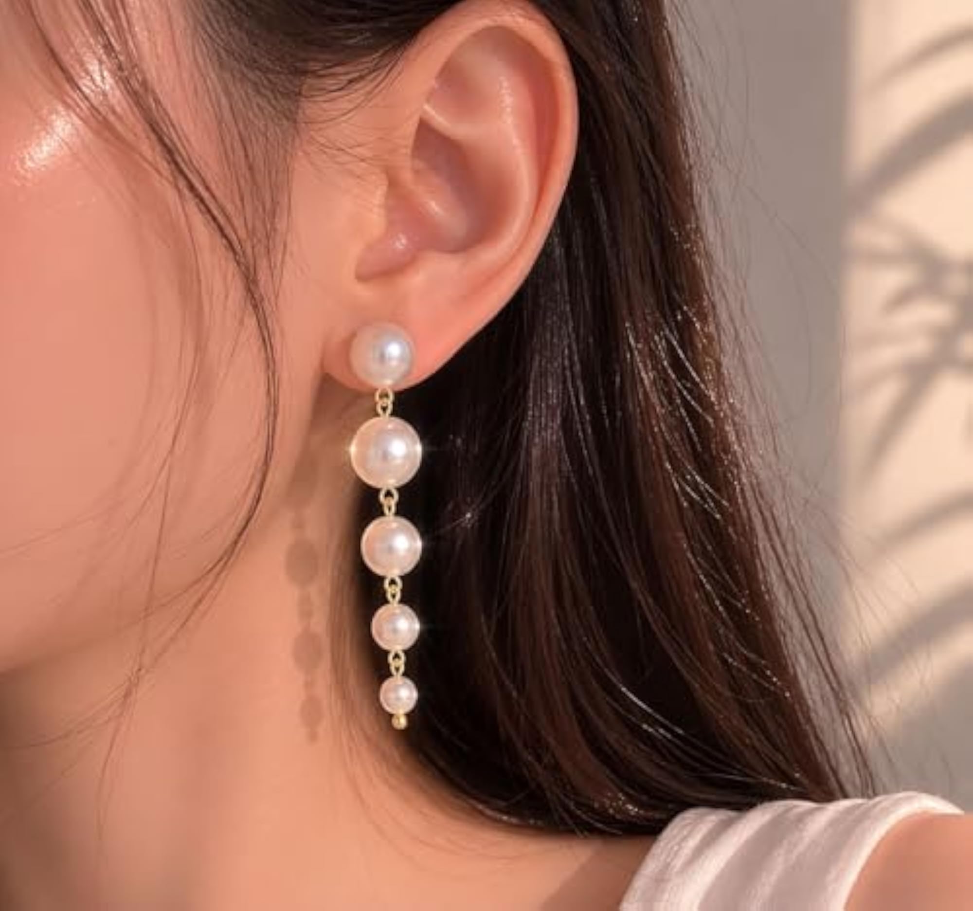Women's White Pearl Drop Earrings, Elegant Wedding Gift
