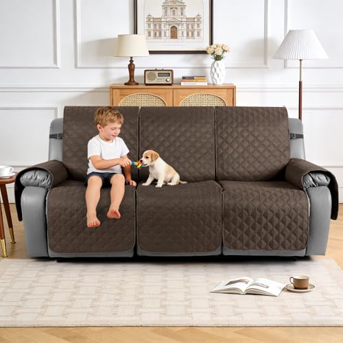 Image of TAOCOCO 100% Waterproof Recliner Covers, Recliner Sofa Covers with Leg Straps, Reversible Recliner Couch Cover for Reclining Chair, Washable Couch Protector for Pets Kids(3 Seater, Brown)
