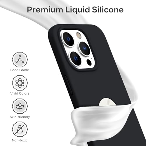 Image of VONZEE Microfiber Logo Cut Cover Compatible for iPhone 15 Pro Case Liquid Silicone Cases Non-Slip Full Body Protective Covers Shockproof Back Cover with High Raised Camera Lips (6.1 inch, Black)