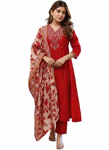 Image of KLOSIA Women Embroidery Straight Kurta and Pant Set with Dupataa