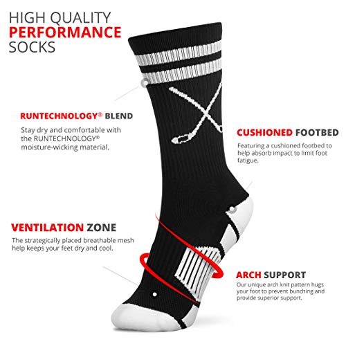 ChalkTalkSPORTS Hockey Performance Crew Socks - Crossed Sticks - Multiple Colors - Hockey Mid-Calf Socks2
