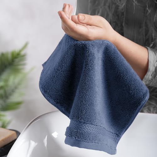 Image of MYTRIDENT Face Towels Set of 6 Cotton | Finesse Collection | 30 cm x 30 cm | Face Towel for Women and Men | 625 GSM, Zero-Twist, Luxuriously Soft, 100% Cotton - Navy