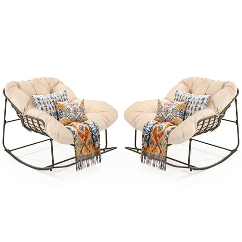 YITAHOME Rocking Papasan Chair Set of 2, Wide Rocking Chair,