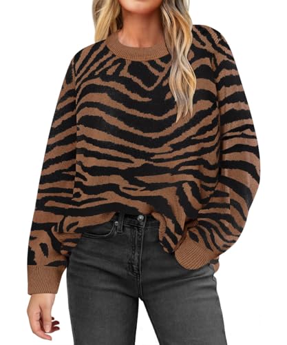 CARCOS Plus Size Sweaters for Women Pearl/Zebra Print/Cow Spots Print Long Sleeve Knitted Pullover Tops Winter XL-5XL