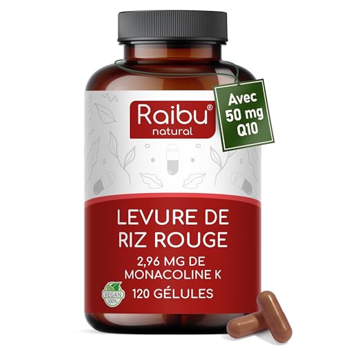 Levure de riz rouge - 2,96 mg de monacoline K & 50 mg de coenzyme Q10 par gélule - Soutien...