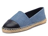 landing craft Espadrilles Flats for Women,Denim Blue Slip on Loafers Breathable Round Toe Canvas Flats,Womens Soft Casual Shoes