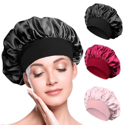 BIZBUY Satin Bonnet, Silk Bonnet for Sleeping, Night Hair Sleeping Caps with Wide Elastic Band, Satin Cap is Suitable for Long and Curly Hair