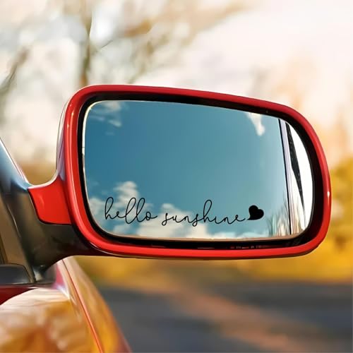 Image of 3X inchHello Sunshine inch Rearview Mirror Sticker - 2.4-Inch Car Rear View Mirror Adhesive Decals (Black) | Cute Sunshine Sticker, Mirror Car Decal, Waterproof Vinyl Word Stickers