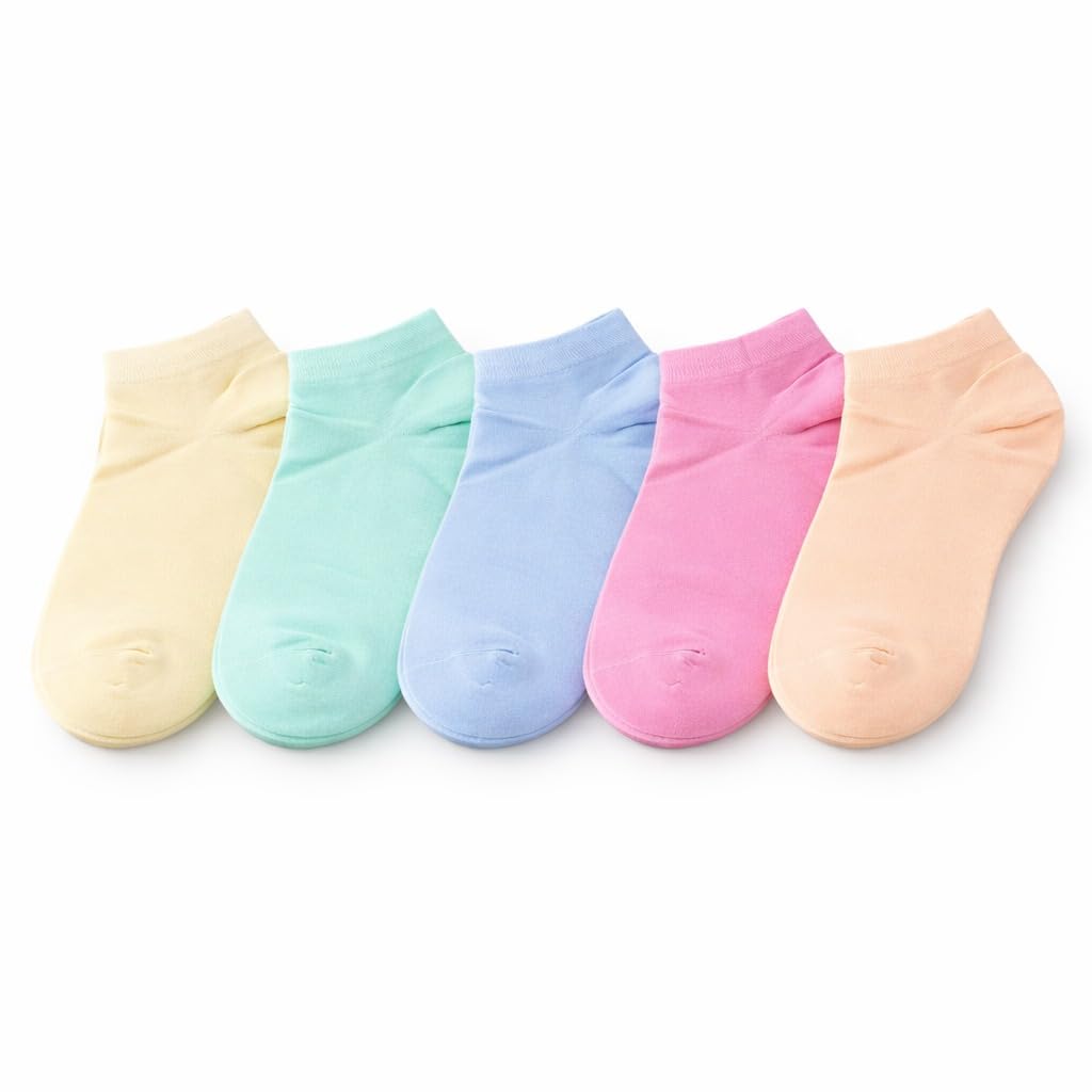 Cotton Ankle Socks for Women, Soft and Breathable, Sweat Absorbing, Pastel Colors, Pack of 5-image-26