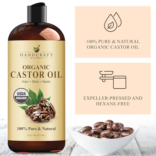 Image of Handcraft Blends Organic Castor Oil 16 Fl Oz | Roll on Bottle | 100% Pure and Natural | Premium Grade Carrier Oil | Hair, Eyelashes and Eyebrows | Hair and Body | Expeller-Pressed | Hexane-Free