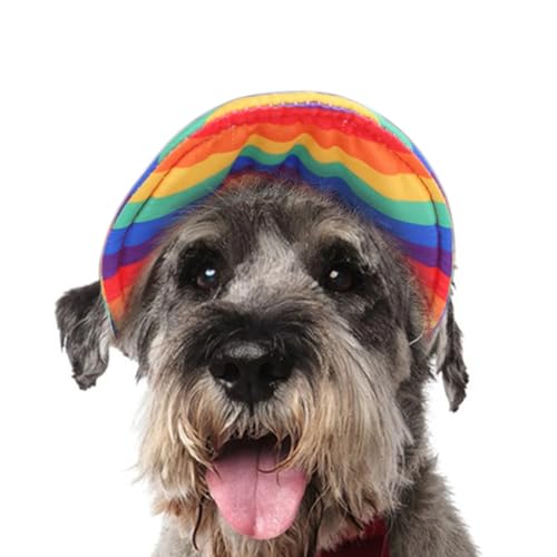 Dog Hat for Small Medium Dogs Rainbow Summer Fall Hat Cap Adjustable Breathable Design Protection Outdoor All Season (Small)