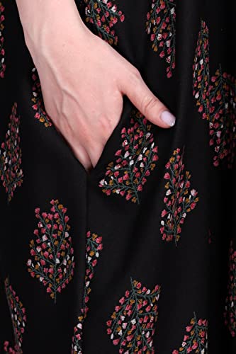 Image of Women's Alpine Botanical Leaves Print Maxi Nightgown with Pocket