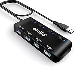 USB Hub, atolla 4-Port USB 3.0 Hub Splitter with 2 ft Extended Cable, Ultra Slim Data USB Extender with Individual Power Switches and LED