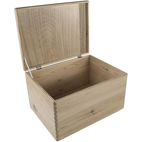 Rectangular Wooden Storage Box with Hinged Lid Cover