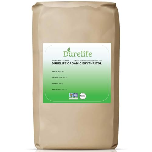 Durelife USDA organic erythritol sweetener, non gmo verified, Keto certified, No After Taste, Kosher, Zero Calorie Plant-Based Sugar Alternative 55 LB, Bulk Bag 880 oz