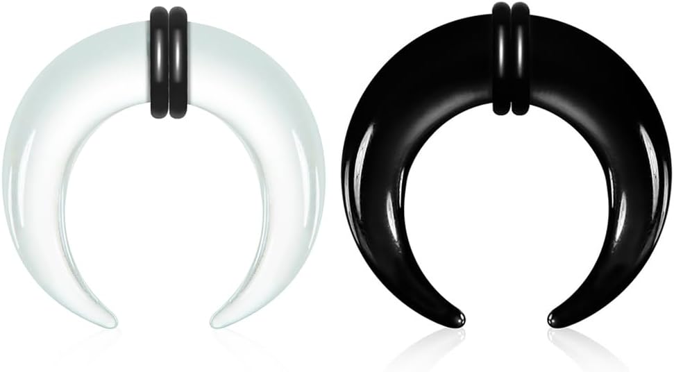 2PCS Glass Septum rings hoops,14G to 2G C Shape Pincher Tapers with O-Rings for Nose&Ear Jewelry Clicker Cartilage Earring Hinged Segment Daith Piercing
