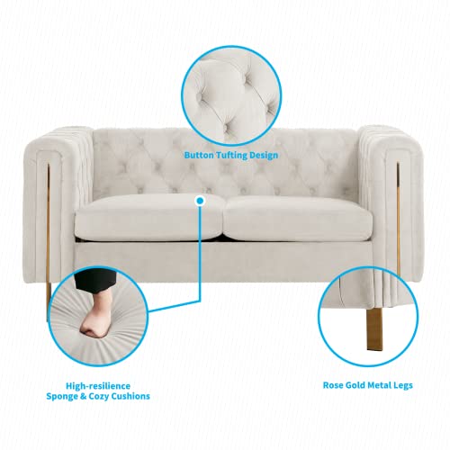 Mjkone Velvet Upholstered Sofa Couch, Button Tufted Sofa With Rose Gold Metal Sofa Legs, Couch For Living Room/Apartment/Office (Beige, Sofa) #TOP3