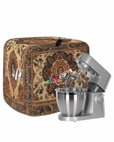 Stand Mixer Cover with Storage Pocket, Retro Boho Flower Waterproof Kitchen Mixer Covers, Orange Multi Traditional Oriental Kitchen Appliance Dust Cover Compatible with 4/4.5 Quart Mixers
