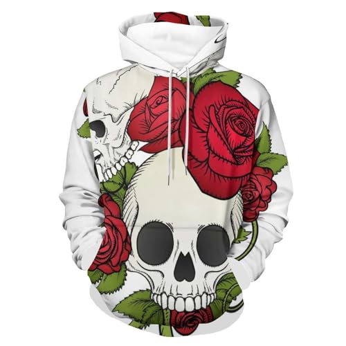 Sweatshirt pull pour homme femme crâne de fleur rouge hoody S