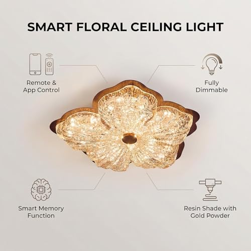 Plafonnier LED Fleur Doré 72W dimmable de 40cm avec télécommande