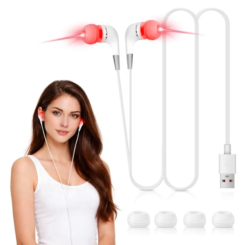 Tinnitus Infrarot-Ohrstöpsel Tragbares Tinnitus Relief Gerät 650 nm Rotlicht USB-Rotlicht-Ohrhörer mit Aufbewahrungsbox 2 Paar Silikonspitzen für Geräuschreduzierung und Schlafhilfe