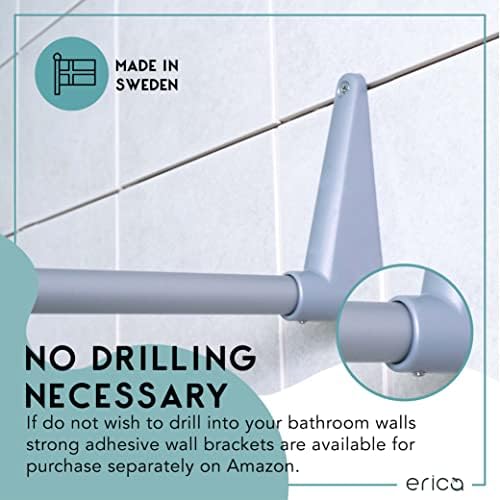 Erica U-shaped Shower Curtain Rod for Bathtubs, 70x165x70 Centimeter, Matte Silver, Wall Mounted Without Need to Fix to the Ceiling, PVC-free Plastic Coating, 100 Percent Rustproof