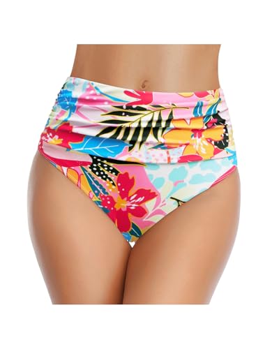 Image of Tempt Me Women's High Waisted Bikini Bottom Tummy Control Ruched Bathing Suit Swim Bottom