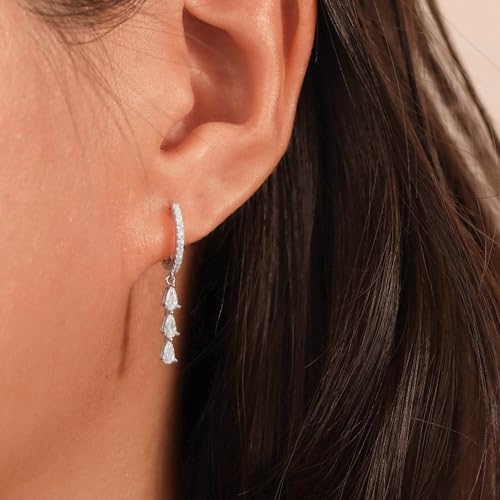 Silver Earrings for Women,Dainty Silver Huggie Dangle Earrings Trendy Small CZ Diamond Earrings Jewelry for Women3
