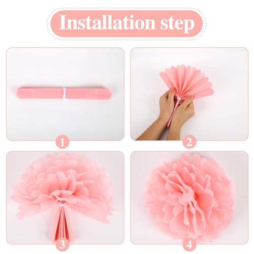 Image of BestoFun 16Pcs Party Decorations - Hot Pink Pom Poms, Paper Flowers for Wedding, Birthday, Engagement Receptions & Bridal Shower