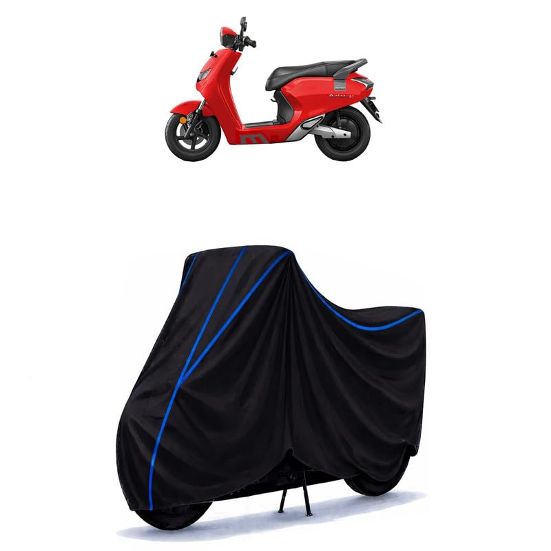 Image of Scooty Cover Water Resistant for Bounce Infinity E1 Plus | Universal Scooter & Bike Cover | Heavy Duty UV Dust, Rain & Scratch Protection Weather Indoor Outdoor | Black with Blue Piping