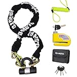 FD-Moto 1.2M*10mm 3KG Steel Motorcycle Chain Lock Padlock + 110dB Yellow Alarmed Motorbike Brake Disc Lock + 1.5M Cable