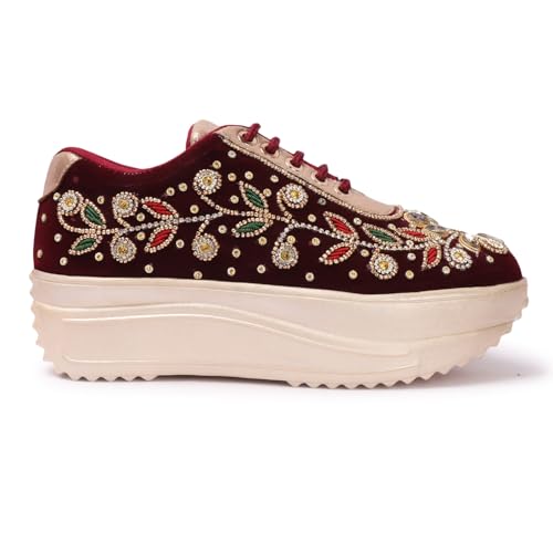 Image of Vendoz Women Hand Embroidery Wedding Party Bridal Sneakers 4032