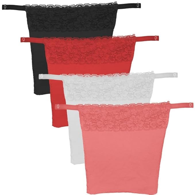 finesse miracle cami Finesse Miracle Women's Lace Cami Clip-On Mock Camisole, Cleavage Cover Up, 4-Pack, Black/Red/White/Peach-picture-21