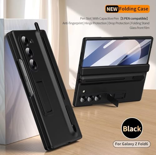 Image of amazon basics Carbon Series Elite Case for Samsung Galaxy Z Fold 6 - Ultra-Thin Aramid Fiber Texture, Built-in S Pen Slider & Hands-Free Stand, Matte Black