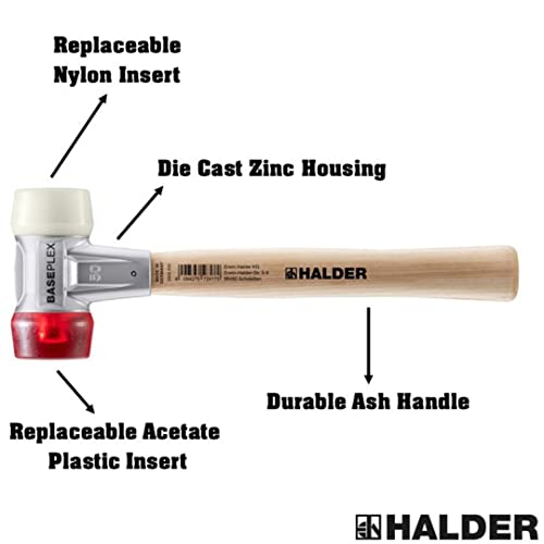 Image of Halder Baseplex Soft-Faced Mallet 3968.050 - Hard Plastic Insert, Hard Nylon Insert, Zinc Die-Cast Housing, Overstrike Protector, 50mm, 33.16 Oz.