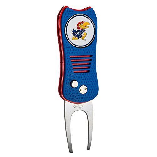 Team Golf NCAA Kansas Jayhawks Retractable Divot Tool with Double-Sided Magnetic Ball Marker, Features Patented Single Prong Design, Causes Less Damage to Greens