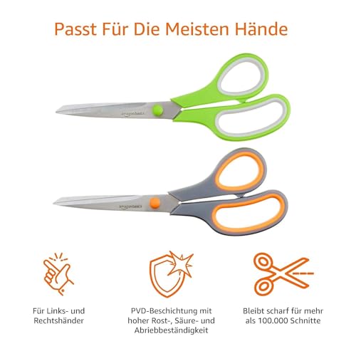 Amazon Basics Schere aus Edelstahl, komfortabler Griff, multifunktionales Allzweckgerät, PVD-beschichtet, 2er-Pack, Büro, Zuhause, Küche, mehrfarbig