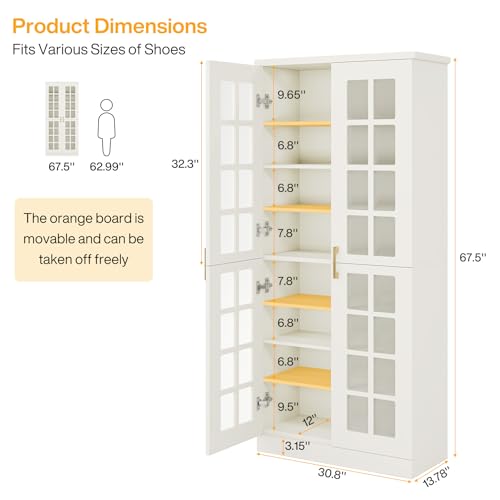 Image of Tribesigns Tall Shoe Cabinet Set of 2, 8-Tier Shoe Storage with Adjustable Shelves, Modern Shoe Organizer Shoe Rack Cabinet for Entryway, Hallway, Closet, Living Room, White
