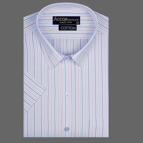 Image of ACCOX Men's Striped Half Sleeves Regular Fit Cotton Formal Checkred Shirts(GCR02)